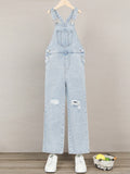 Tween Girl Ripped Slant Pocket Denim Overalls