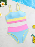 Tween Girl Color Block Bikini Set Summer Beach