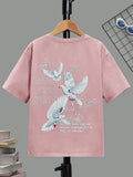 Tween Boy  Bird And Slogan Pattern Drop Shoulder T-Shirt, Casual And Suitable For Summer Daily Outfit