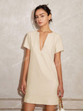 Solid Notched Neckline Keyhole Back Dress