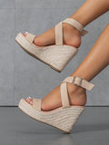 Women Minimalist Espadrille Ankle Strap Wedge Sandals, Vacation Summer Faux Suede Sandals