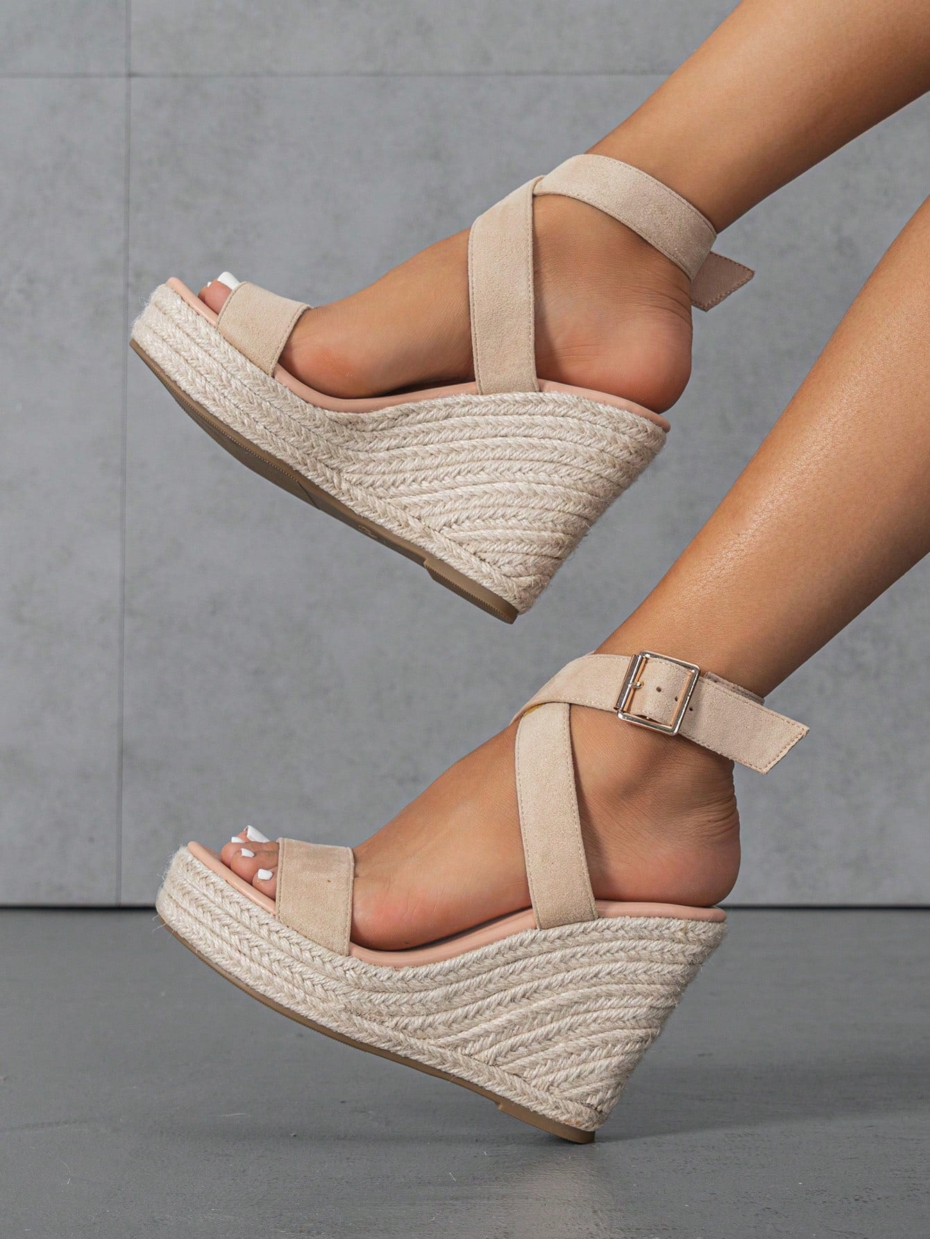 Women Minimalist Espadrille Ankle Strap Wedge Sandals, Vacation Summer Faux Suede Sandals