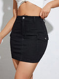 Flap Pocket Bodycon Denim Skirt