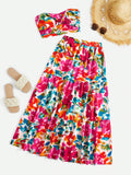 Floral Print Tube Top & Skirt Summer Sets