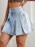 Washed Pleated Denim Skirt