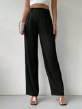 High Waist Plicated Detail Straight Leg Suit Pants