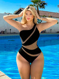 Contrast Mesh One Shoulder One Piece Swimsuit
