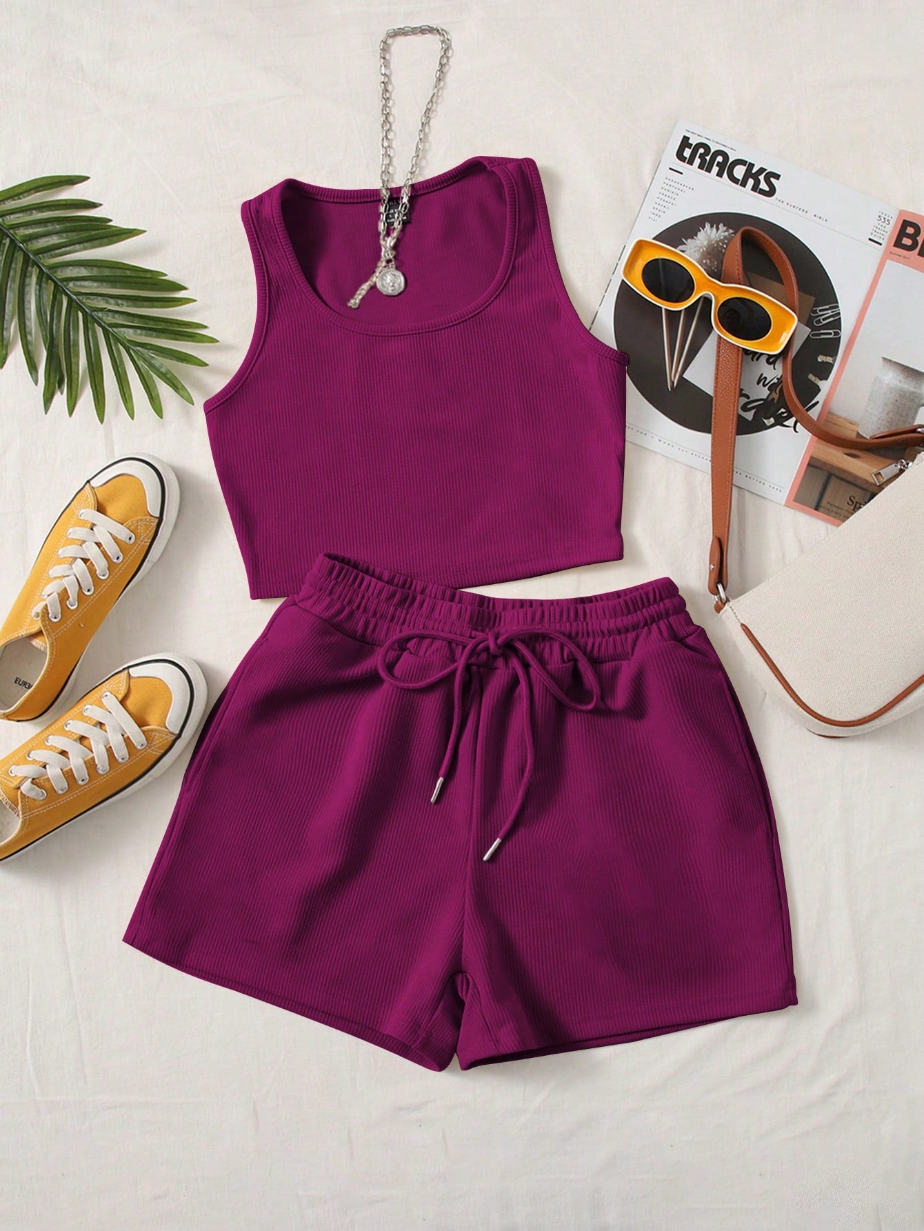 Plus Solid Tank Top &amp; Track Shorts Set