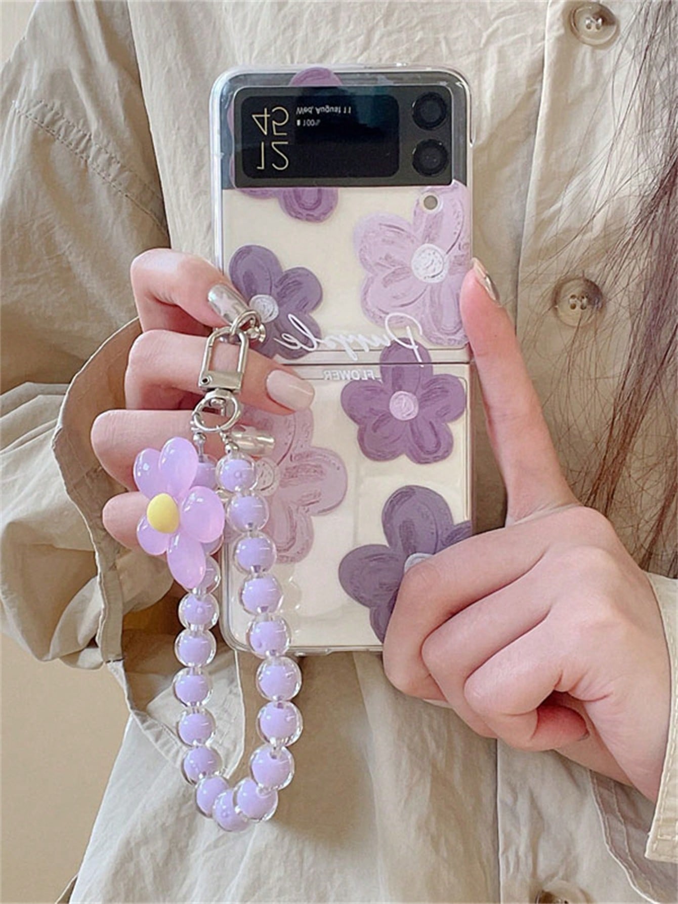 Flower Pattern Phone Case With Lanyard