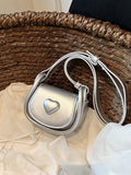 Girls Heart Decor Flap Adjustable-strap PU Saddle Bag