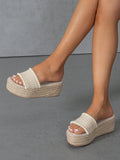 Women Pom Pom Trim Sandals, Vacation Summer Wedge Slide Sandals