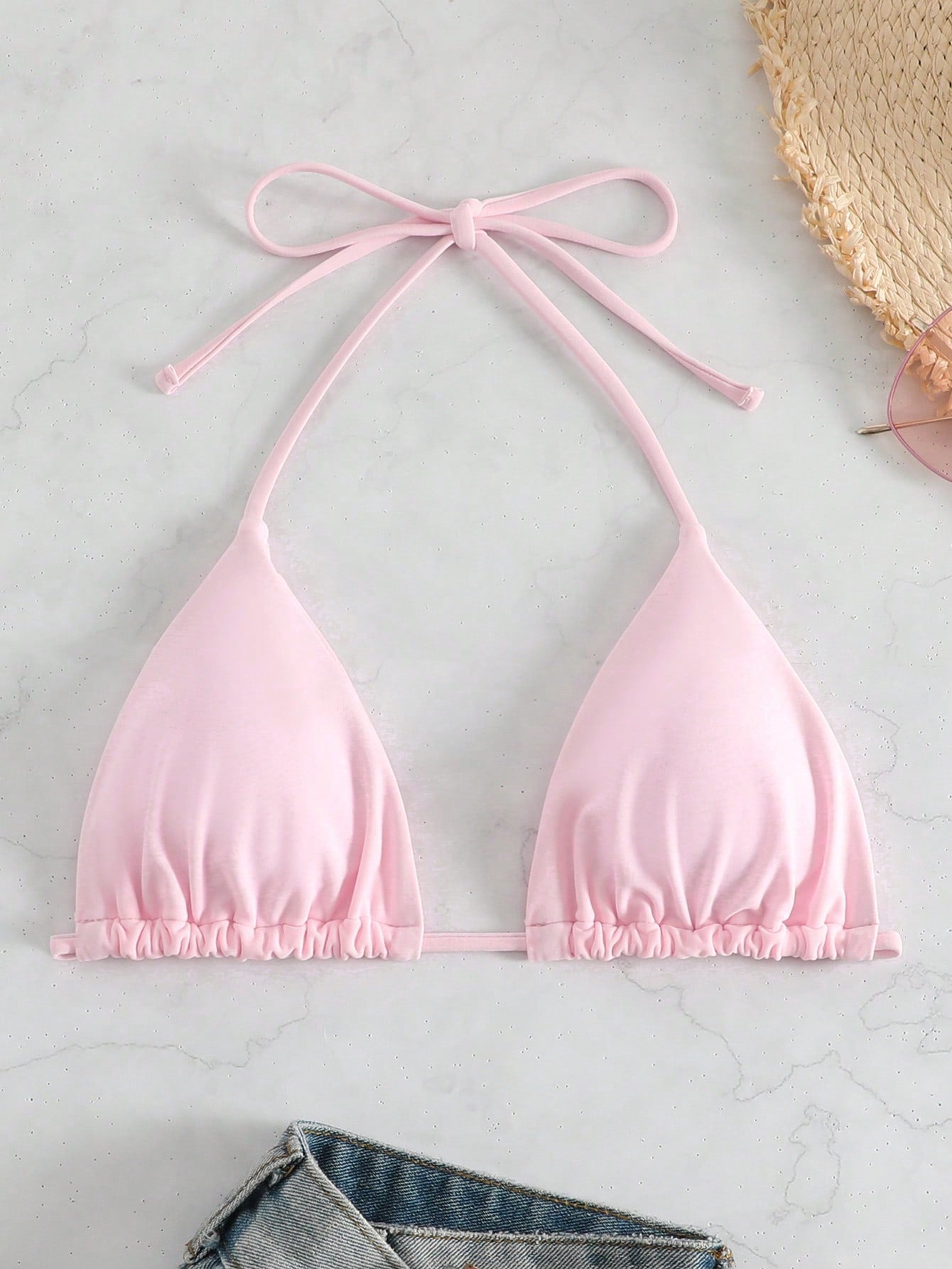 Swim Summer Beach Solid Halter Triangle Bikini Top