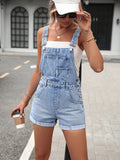 Frenchy Roll Up Hem Denim Overall Romper Without Tube Top
