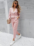 Frenchy Ladies" Pink Short Blazer Jacket And Pleated Front Pocket Straight Leg Pants Suit