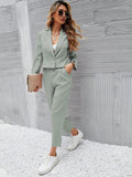 Frenchy Ladies" Mint Green Short Blazer And Front Pleated Trouser Suit With Pockets