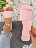 Fashion Pink Sandals For Women, Crocodile Embossed Single Band Slide Sandals