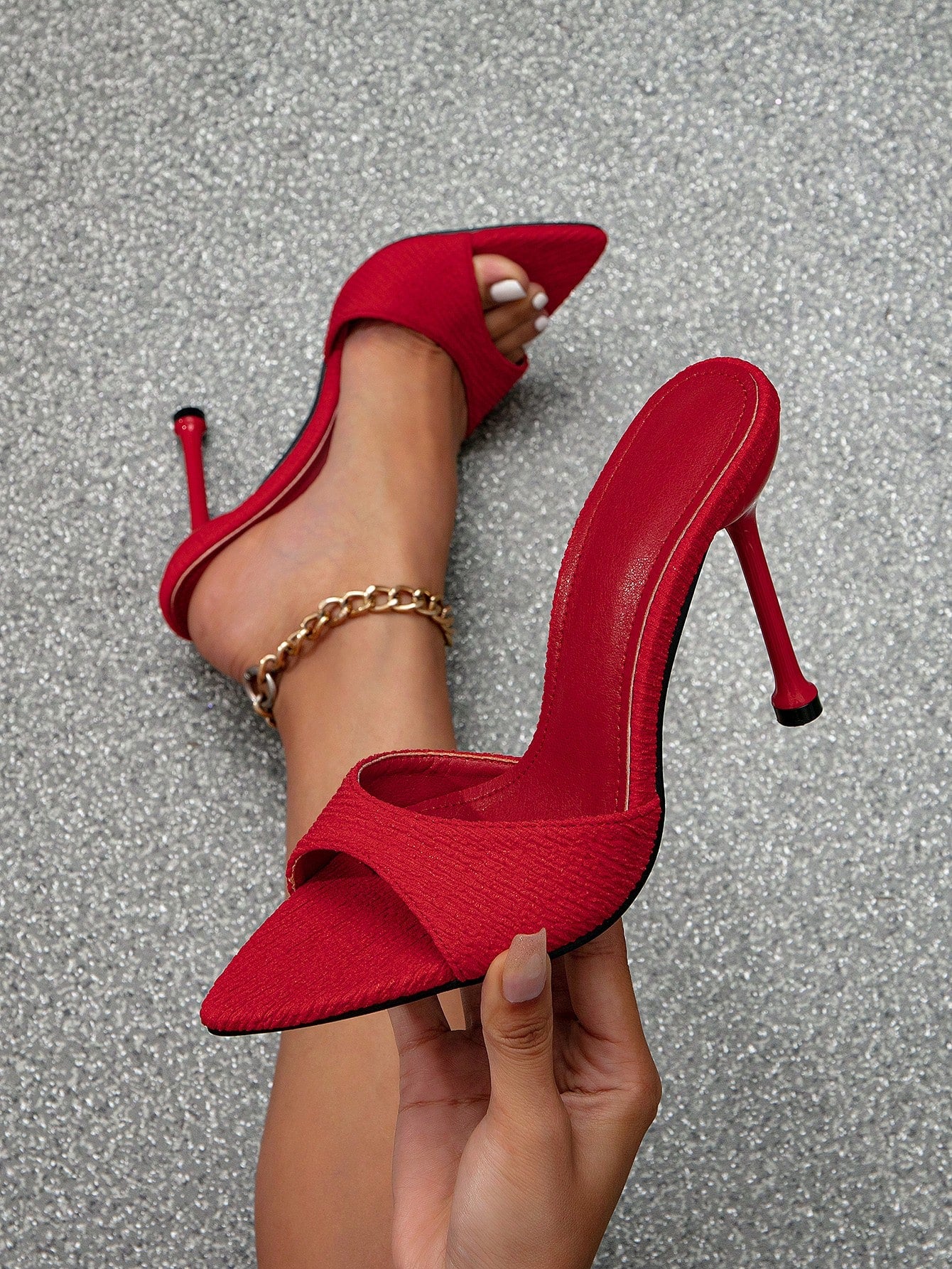 Fashionable Mule Sandals For Women, Texture Embossed Single Band Stiletto Heeled Sandals