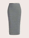 Plus Striped Print Pencil Skirt
