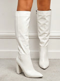 Women's Classic Chunky High Heel Pointed Toe Side Zipper White Over-the-knee Boots For Warmth, Autumn And Winter