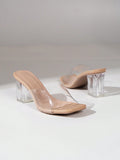 Fashion Sandals For Women, Clear Chunky Heeled Mule Sandals