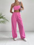 Commuting Style Pink Solid Crop Cami Top & Wide Leg Pants