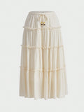 Tie Waist Frill Trim Ruffle Hem Skirt