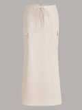 Flap Pocket Side Knot Waist Maxi Cargo Skirt