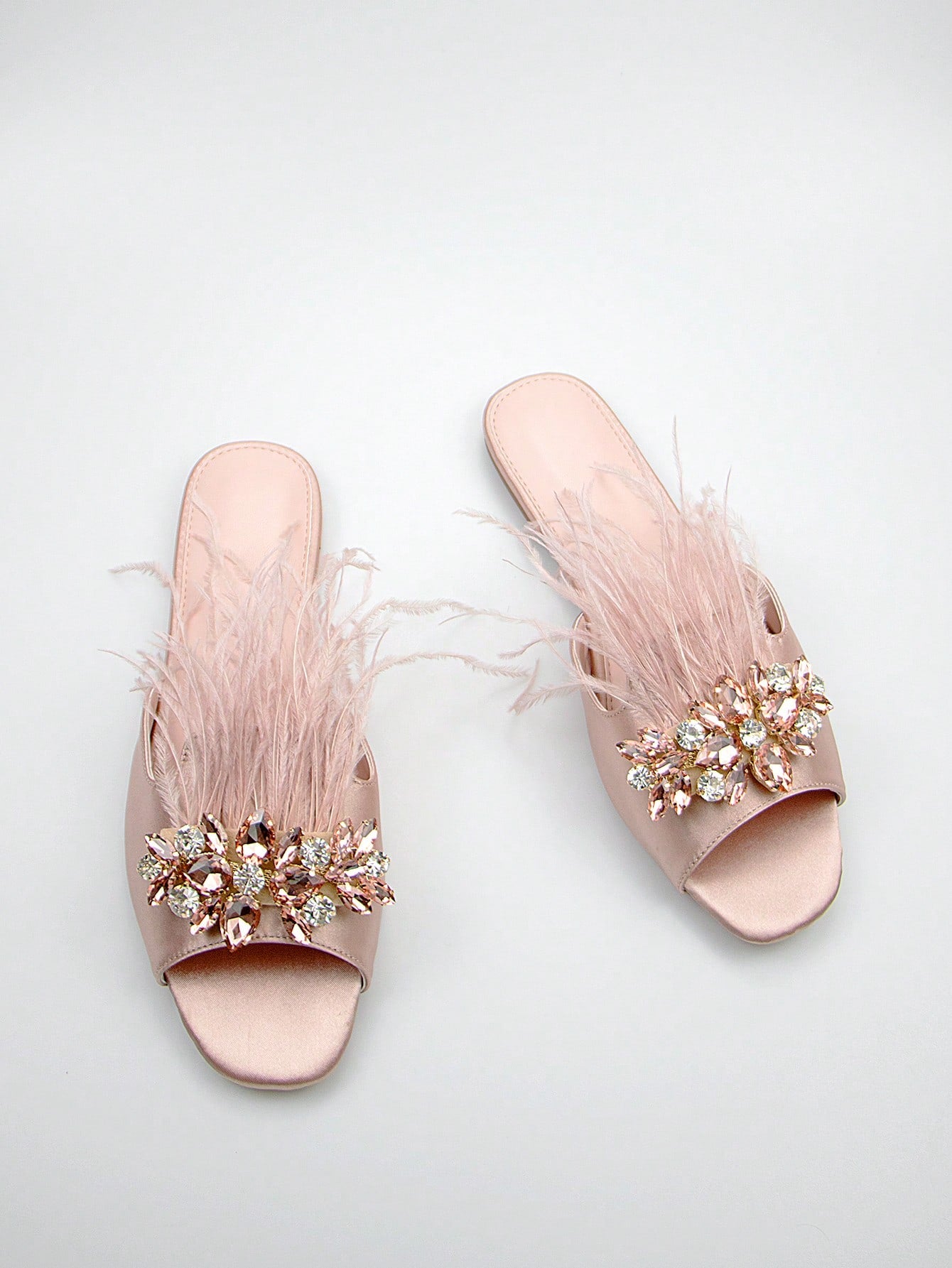 Glamorous Baby Pink Sandals For Women, Rhinestone Decor Satin Slide Sandals