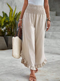 Solid Ruffle Hem Wide Leg Pants
