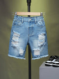 Young Boy Daily Boho Street Casual Casual Destroy Raw Hem Elastic Waist Denim Shorts