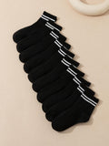 10pairs Kids Striped Pattern Casual Crew Socks For Daily Life