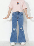 Young Girl Ripped Raw Cut Flare Leg Jeans