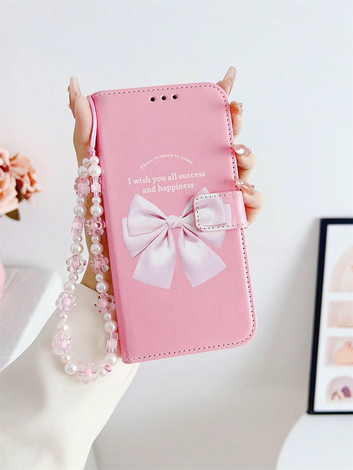 Bow Decor Flip Phone Case With Lanyard