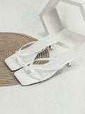 Women Random Crocodile Embossed Heeled Sandals, Fashionable Thong Sandals For Outdoor