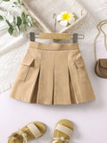 Young Girl Flap Pocket Pleated Skirt