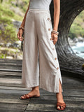 Button Detail Split Hem Wide Leg Pants