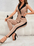 Double Breasted Vest Blazer & Contrast Side Seam Pants