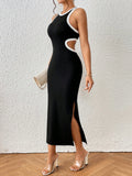 Contrast Binding Cut Out Split Thigh Summer Dress
