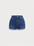Teen Girls Slant Pocket Roll Up Hem Denim Shorts