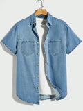 Men Cotton Pocket Patched Denim Shirt Without Tee