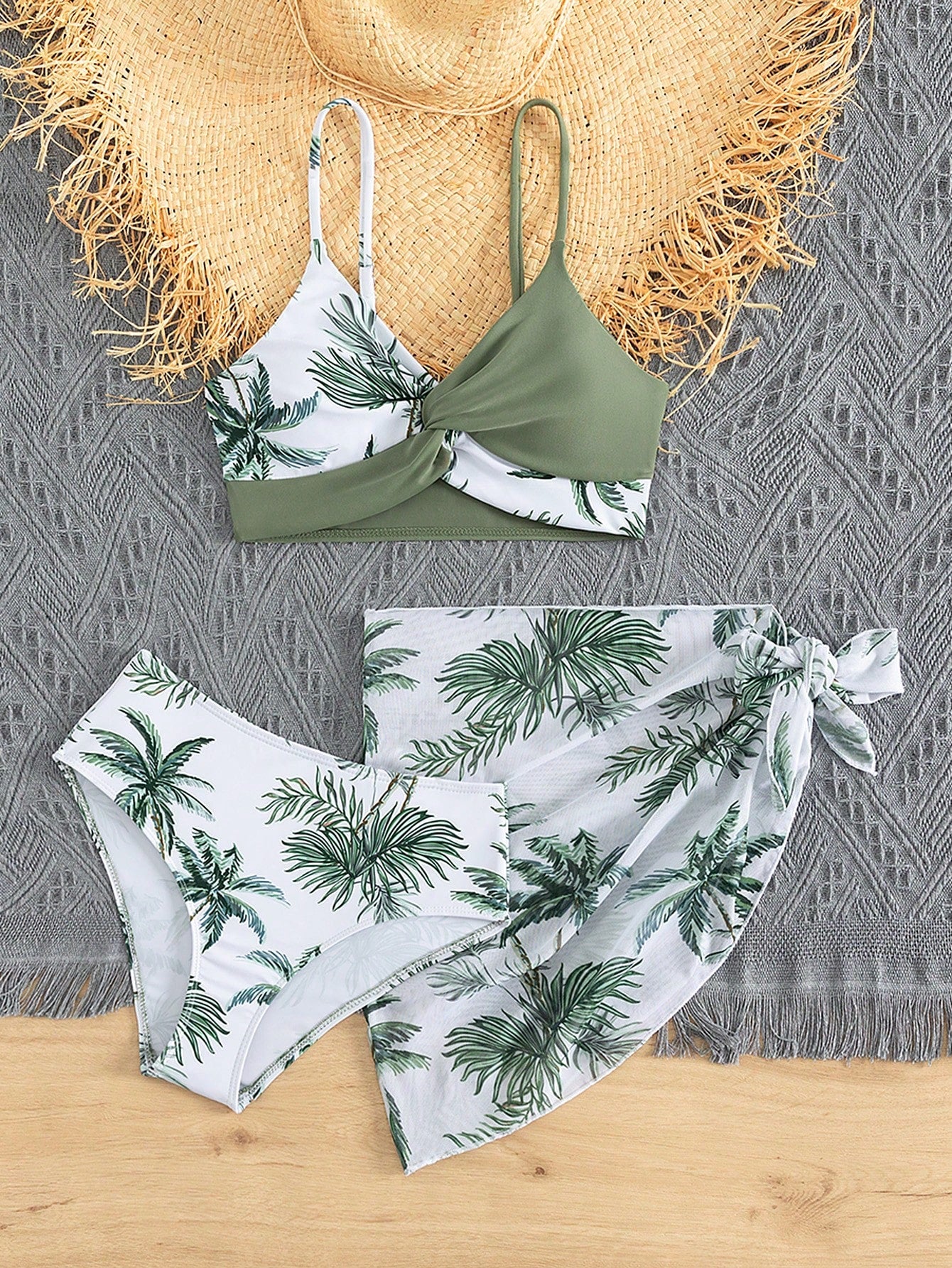 Teen Girl Random Printed Simple Style Daily Bikini Set Summer Beach