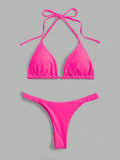 Swim Summer Beach Solid Triangle Halter Bikini Set