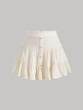Button Front Ruffle Hem Skirt