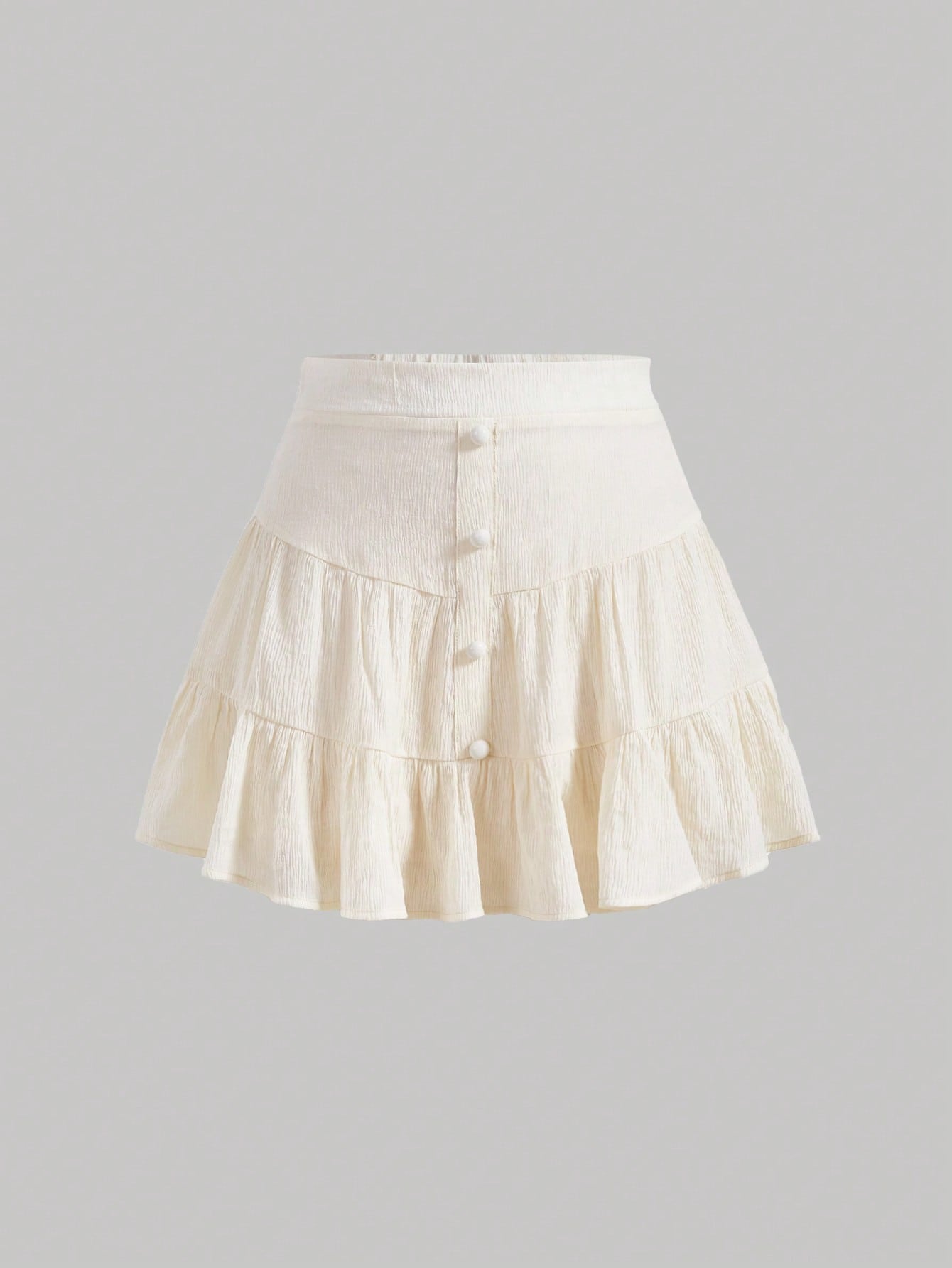 Button Front Ruffle Hem Skirt