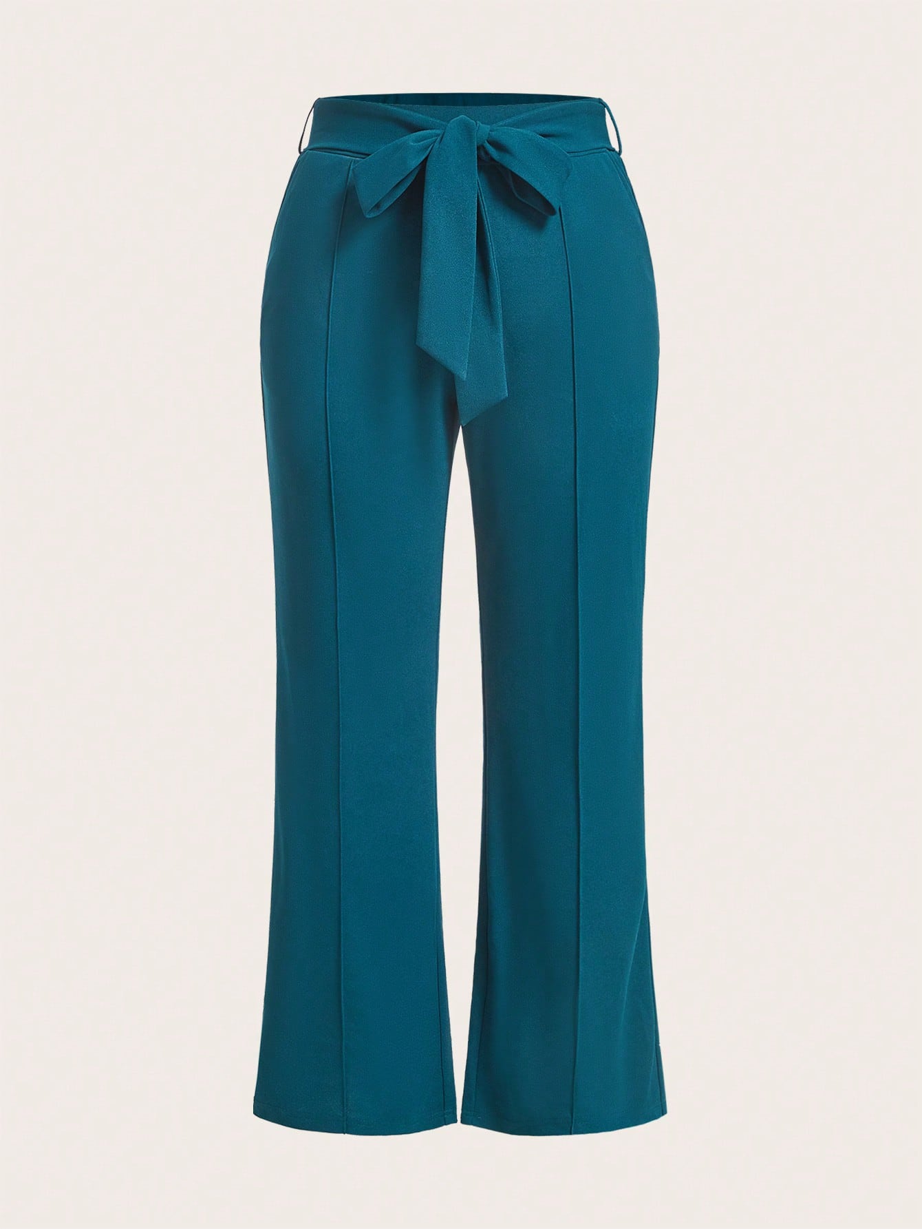 Plus Summer Women Solid Belted Flare Summer Leg Pants