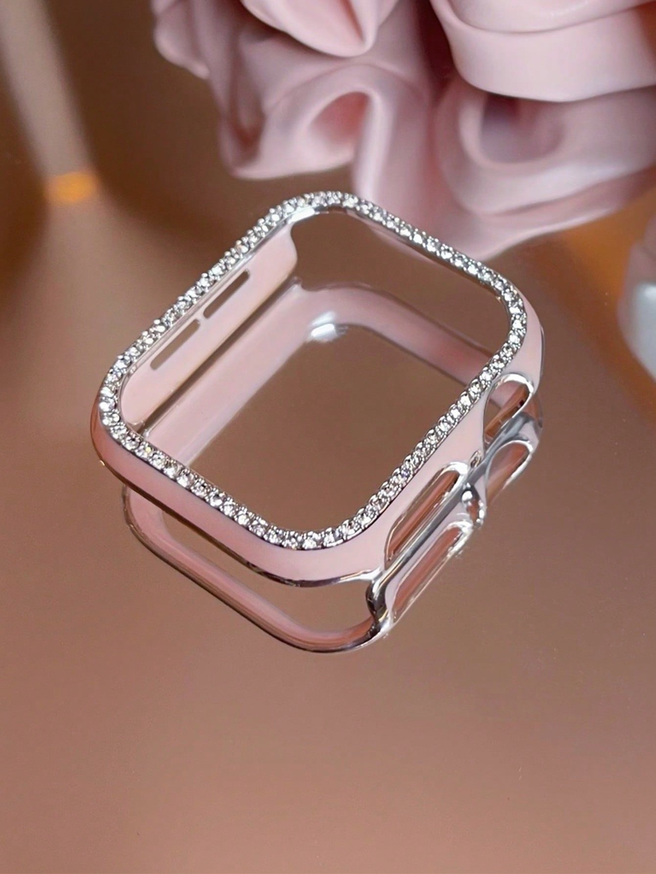 Half Plastic Case Compatible With Apple Watch Series 8 7 6 SE 5 4 3 2 Glossy PC Cubic Zirconia Frame Laser Engraving Bumper Cover Compatible With Apple Watch Gift For Birthday/Valentines/Easter/Boy/Girlfriends
