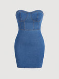 Plus Bustier Tube Denim Dress