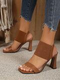 Women's High Heel Sandals Chunky Heel Peep Toe With Elastic Band Brown One Strap Black High Heel Sandals