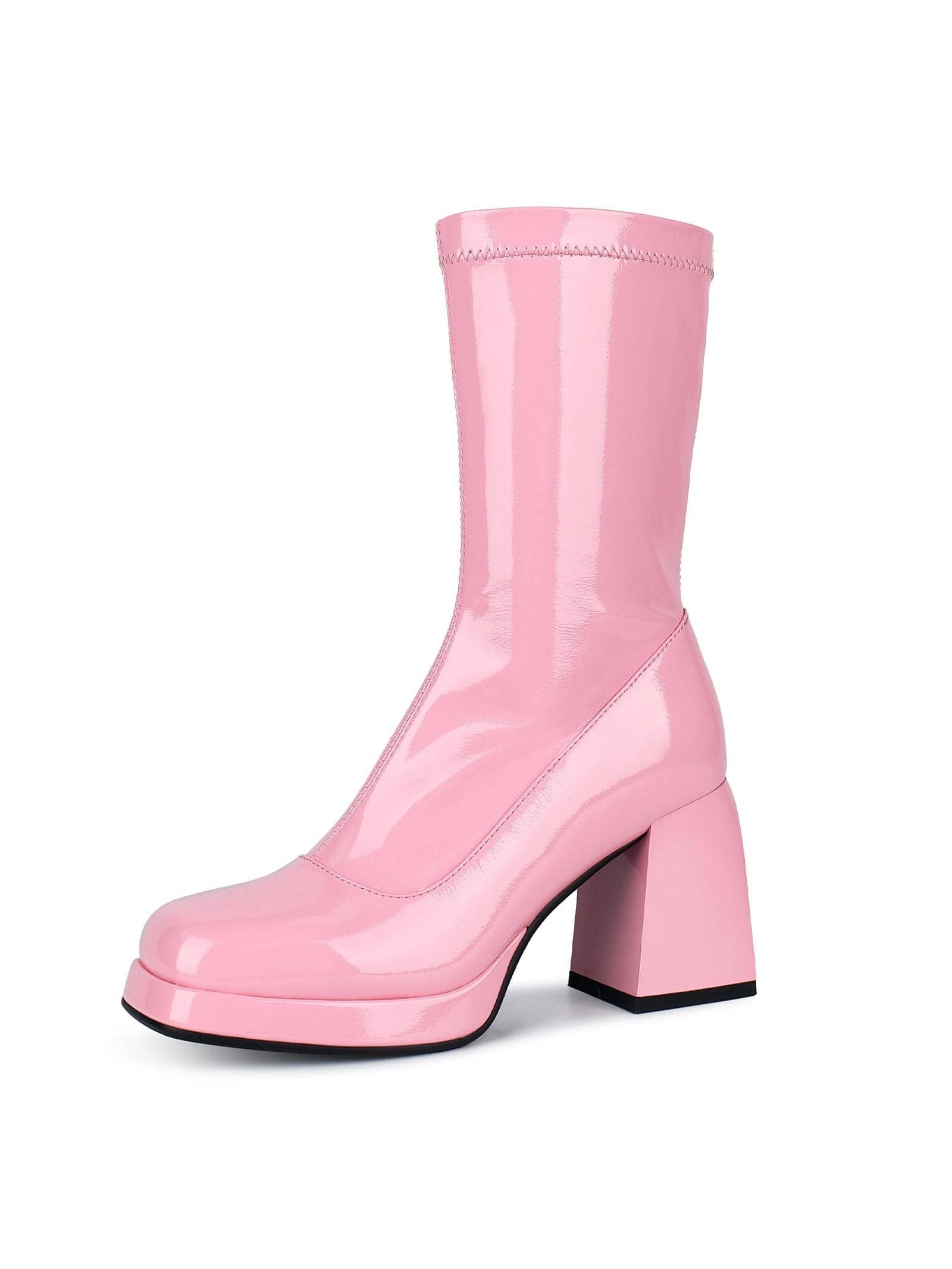 WETKISS Gogo Boots for Women with Square Toe Side Zipper and Chunky Heel Design Sassy and Glaring
