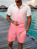 Men Ombre Shirt & Drawstring Waist Shorts